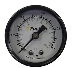 Gauge, Fuel Pressure, 0-15 psi/0-1 bar, 1 1/2 in. Diameter, Analog, Full Sweep, Mechanical, White Face, Black Bezel, Each