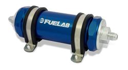 Fuel Filter, FUELAB 828 Series, Inline, 10 microns, Aluminum Housing, Blue Anodized, Long Paper Element, Each