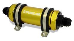 Fuel Filter, FUELAB 828 Series, Inline, 10 microns, Aluminum Housing, Gold Anodized, Long Paper Element, Each