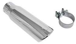 Exhaust Tip, Single, Round, Clamp-on, Stainless, Polished, Slant Cut, 2.25 in. Inlet I.D., 10 in. Length, Each