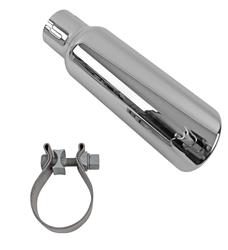Exhaust Tip, Single, Round, Clamp-on, Stainless, Polished, Slant Cut, 2 in. Inlet I.D., 10 in. Length, Each