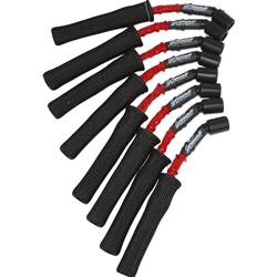 Spark Plug Wires, 8mm, Red Wire, Eight Black Straight Boot Ends, Chevrolet, Pontiac, GM, Coil Near Plug, Set