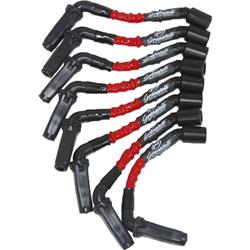 Spark Plug Wire Sets, Assembled, Solid Core, Black Boots, Red Wires, 8.00mm Diameter, Buick, Cadillac, Chevrolet, GMC, Pontiac, V8, Set