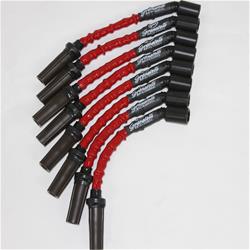 Spark Plug Wires, High Performance, 8mm, Red Wires, Black Fire Sleeves, Cadillac, Chevy, GMC, Set