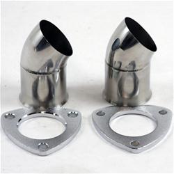 Exhaust Turndowns, 3-Bolt Flange, 2.5 in. Diameter, 45 Degree, Stainless Steel, Natural, Pair