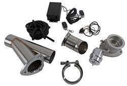Exhaust Cutout, Single, Vacuum/Pressure Controlled, Aluminum Body, Slip-Fit, Round, 2.5 in. Diameter, 304 Stainless Steel Turn Downs, Polished, Kit