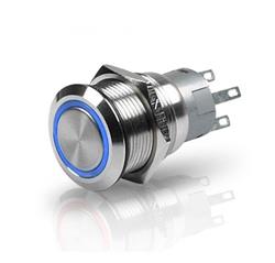 SWITCH PUSH SS MOM LED BLUE 12V