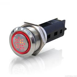 Electrical Switch, Push Button, On/Off, Momentary, Red LED, Stainless Steel, Polished, Each