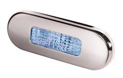 Interior Lights, 9680 Series Oblong Step Lamps, Oval, Stainless Steel, Polished, Blue LED Lighting, Blue Lens, Sealed for Marine Use, Each