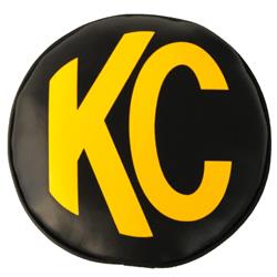 Light Covers, 8 in, Round, Black, Yellow KC Logo, Soft Vinyl, Pair