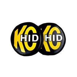 8" Light Cover - Soft Vinyl - Pair - Black w/ Yellow KC HID Logo