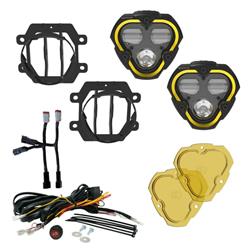 Auxiliary Lights, Flex ERA 3 Dual Mode, LED, Triangular, Driving/Fog, Aluminum Housing, Black, Clear/Yellow Lenes, Subura, Kit