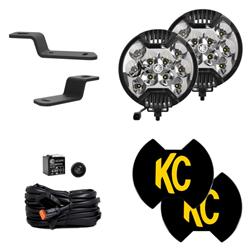 Auxillary Lights, SlimLite, Spot, LED, Round, Black, Clear Lens, 6.0 in. Diameter, 12 V, 50 Watts, Ford Kit