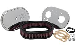Air Cleaner Assembly, Oval, 1.63 in. Inlet, 1.75 in. Tall, Steel, Chrome Finish, Cotton Gauze Filter, Oiled, Red, K&N Logo, Each