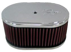 Air Cleaner Assembly, Oval, 1.97 in. Inlet, 3.25 in. Tall, 7.00 in. Long, 4.50 in. Wide, Chrome Finish, Cotton Gauze, Oiled, Red, Each