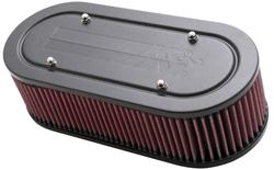Air Cleaner Assembly, Oval, 1.75 in. Inlet, 3.25 in. Tall, 12.00 in. Long, 5.50 in. Wide, Steel, Chrome Finish, Cotton Gauze, Oiled, Red, Each