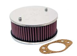 Air Cleaner Assembly, Round, 2.09 in. Inlet, 2.75 in. Tall, Steel, Chrome Finish, Cotton Gauze, Oiled, Red, Each