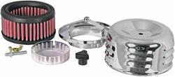Air Cleaner Assembly, Round, 4.63 in., Louvered Top, Chrome, Raised Base, 0.50 in., 2.63 in. Inlet, Cotton Gauze Filter, 2.00 in., Red, Each