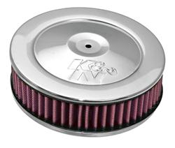 Air Cleaner Assembly, Round, 7.00 in., Steel Top, Chrome, K&N Logo, Raised Base, 0.69 in., 2.31 in. Inlet, Cotton Gauze Filter, 2.00 in., Red, Each