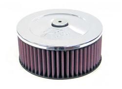 Air Cleaner Assembly, Round, 7.00 in., Steel Top, Chrome, K&N Logo, Raised Base, 0.69 in., 2.31 in. Inlet, Cotton Gauze Filter, 3.00 in., Red, Each