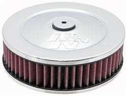 Air Cleaner Assembly, Round, 7.00 in., Steel Top, Chrome, K&N Logo, Raised Base, 0.69 in., 2.63 in. Inlet, Cotton Gauze Filter, 2.00 in., Red, Each