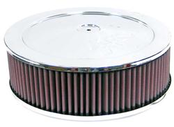 Air Cleaner Assembly, Round, 7.00 in., Steel Top, Chrome, K&N Logo, Raised Base, 0.69 in., 2.63 in. Inlet, Cotton Gauze Filter, 3.00 in., Red, Each