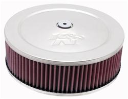 Air Cleaner Assembly, Round, 9.00 in., Steel Top, Chrome, K&N Logo, Dropped Base, 0.88 in., 2.63 in. Inlet, Cotton Gauze Filter, 2.75 in., Red, Each