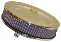 Air Cleaner Assembly, Round, 9.00 in., Steel Top, Chrome, K&N Logo, Dropped Base, 0.88 in., 5.13 in. Inlet, Cotton Gauze Filter, 2.00 in., Red, Each