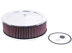 Air Cleaner Assembly, Round, 11.00 in., Steel Top, Chrome, K&N Logo, Dropped Base, 0.75 in., 2.63 in. Inlet, Cotton Gauze Filter, 3.50 in., Red, Each