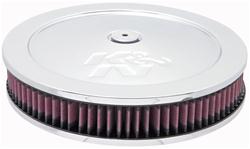 Air Cleaner Assembly, Round, 11.00 in., Steel Top, Chrome, K&N Logo, Raised Base, 0.75 in., 5.13 in. Inlet, Cotton Gauze Filter, 2.13 in., Red, Each