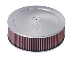 Air Cleaner Assembly, Round, 11.00 in., Steel Top, Chrome, Flat Base, K&N Logo, 5.13 in. Inlet, Cotton Gauze Filter, 3.50 in., Red, Each