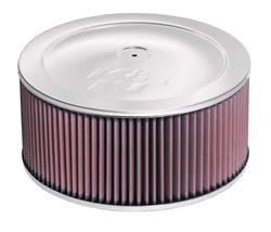 Air Cleaner Assembly, Round, 11.00 in., Steel Top, Chrome, K&N Logo, Dropped Base, 0.75 in., 5.13 in. Inlet, Cotton Gauze Filter, 5.00 in., Red, Each