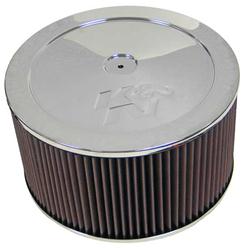 Air Cleaner Assembly, Round, 11.00 in., Steel Top, Chrome, K&N Logo, Dropped Base, 0.75 in., 5.13 in. Inlet, Cotton Gauze Filter, 6.00 in., Red, Each