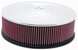 Air Cleaner Assembly, Round, 14.00 in., Steel Top, Chrome, K&N Logo, Raised Base, 0.50 in., 7.31 in. Inlet, Cotton Gauze Filter, 4.00 in., Red, Each