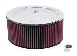 Air Cleaner Assembly, Round, 11.00 in., Steel Top, Chrome, K&N Logo, Raised Base, 0.50 in., 7.31 in. Inlet, Cotton Gauze Filter, 5.00 in., Red, Each