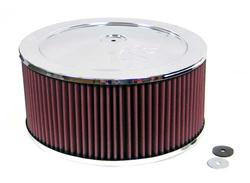 Air Cleaner Assembly, Round, 11.00 in., Steel Top, Chrome, K&N Logo, Raised Base, 0.50 in., 7.31 in. Inlet, Cotton Gauze Filter, 6.00 in., Red, Each