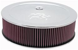 Air Cleaner Assembly, Round, 14.00 in., Steel Top, Chrome, K&N Logo, Raised Base, 0.56 in., 5.13 in. Inlet, Cotton Gauze Filter, 4.00 in., Red, Each