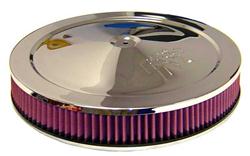 Air Cleaner Assembly, Round, 14.00 in., Steel Top, Chrome, K&N Logo, Dropped Base, 0.56 in., 5.13 in. Inlet, Cotton Gauze Filter, 2.25 in., Red, Each