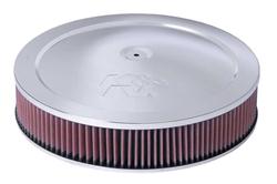 Air Cleaner Assembly, Round, 14.00 in., Steel Top, Chrome, K&N Logo, 5.13 in. Inlet, Cotton Gauze Filter, 3.00 in., Red, Each