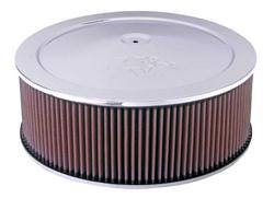 Air Cleaner Assembly, Round, 14.00 in., Steel Top, Chrome, K&N Logo, Dropped Base, 0.56 in., 5.13 in. Inlet, Cotton Gauze Filter, 5.00 in., Red, Each