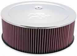Air Cleaner Assembly, Round, 14.00 in., Steel Top, Chrome, K&N Logo, Dropped Base, 1.25 in., 5.13 in. Inlet, Cotton Gauze Filter, 5.00 in., Red, Each