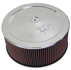 Air Cleaner Assembly, Round, 14.00 in., Steel Top, Chrome, K&N Logo, Dropped Base, 1.25 in., 5.13 in. Inlet, Cotton Gauze Filter, 6.00 in., Red, Each