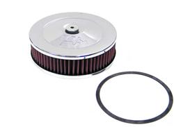 Air Cleaner Assembly, Round, 7.00 in., Steel Top, Chrome, K&N Logo, Raised Base, 0.69 in., 5.13 in. Inlet, Cotton Gauze Filter, 2.00 in., Red, Each