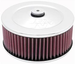 Air Cleaner Assembly, Round, 7.00 in., Steel Top, Chrome, K&N Logo, Raised Base, 0.69 in., 5.13 in. Inlet, Cotton Gauze Filter, 3.00 in., Red, Each