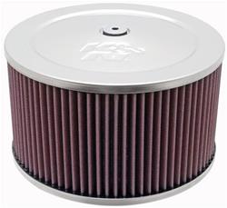 Air Cleaner Assembly, Round, 9.00 in., Steel Top, Chrome, K&N Logo, Dropped Base, 0.88 in., 5.13 in. Inlet, Cotton Gauze Filter, 5.00 in., Red, Each