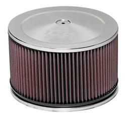 Air Cleaner Assembly, Round, 9.00 in., Steel Top, Chrome, K&N Logo, Dropped Base, 0.88 in., 7.31 in. Inlet, Cotton Gauze Filter, 5.00 in., Red, Each