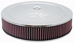 Air Cleaner Assembly, Round, 14.00 in., Steel Top, Chrome, K&N Logo, Dropped Base, 0.88 in., 5.13 in. Inlet, Cotton Gauze Filter, 3.06 in., Red, Each