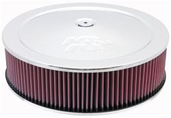 Air Cleaner Assembly, Round, 14.00 in., Steel Top, Chrome, K&N Logo, Dropped Base, 0.88 in., 5.13 in. Inlet, Cotton Gauze Filter, 4.00 in., Red, Each