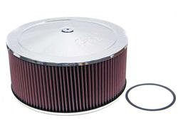 Air Cleaner Assembly, Round, 14.00 in., Steel Top, Chrome, K&N Logo, Dropped Base, 0.88 in., 5.13 in. Inlet, Cotton Gauze Filter, 6.00 in., Red, Each