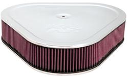 Air Cleaner Assembly, Triangular, 14 in., Steel Top, Chrome, K&N Logo, Raised Base, 0.25 in., 5.13 in. Inlet, Cotton Gauze Filter, 3 in., Red, Each